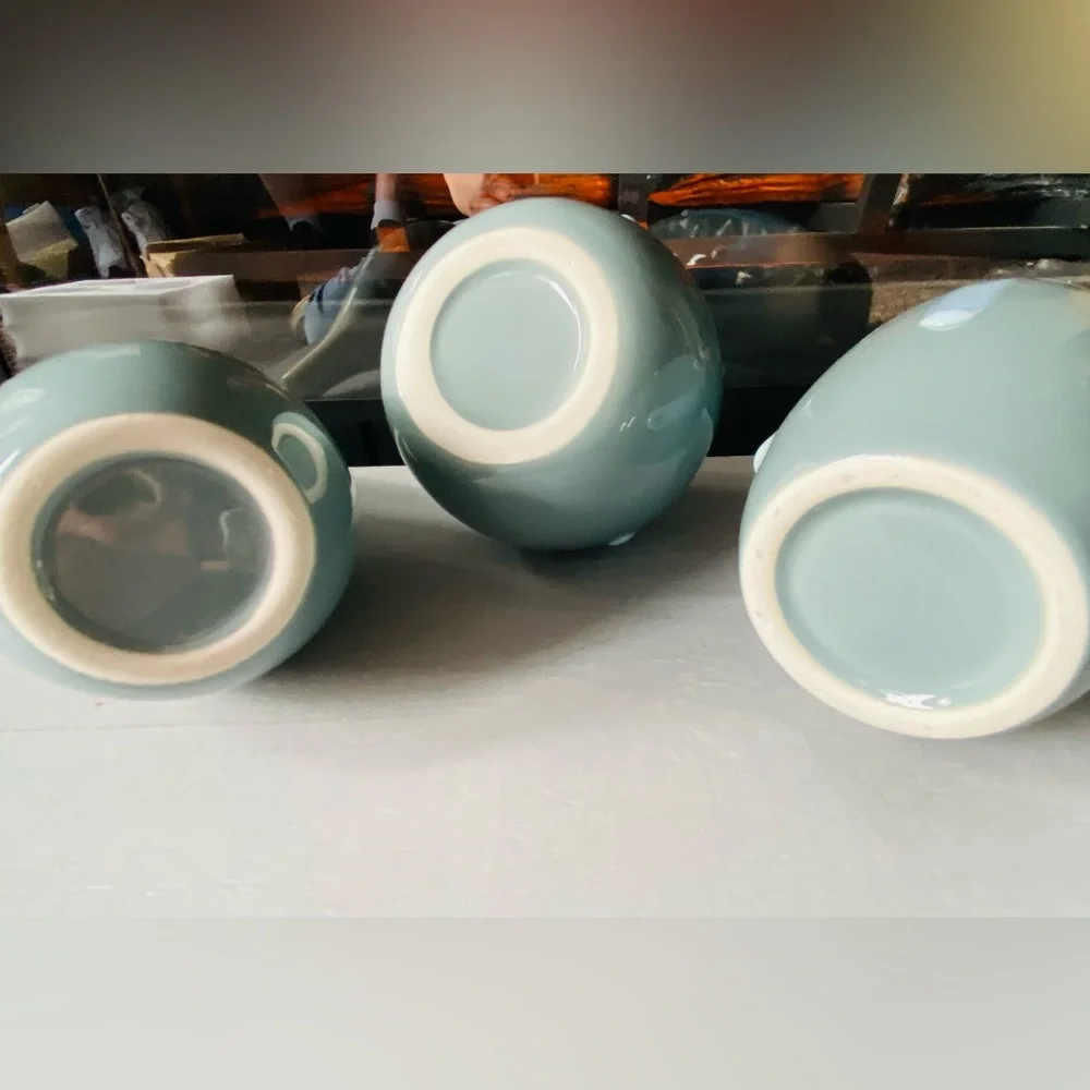 NWT Beautiful 3 Piece Contemporary Glazed Drip Pottery Set-Moss Light Green/Blue